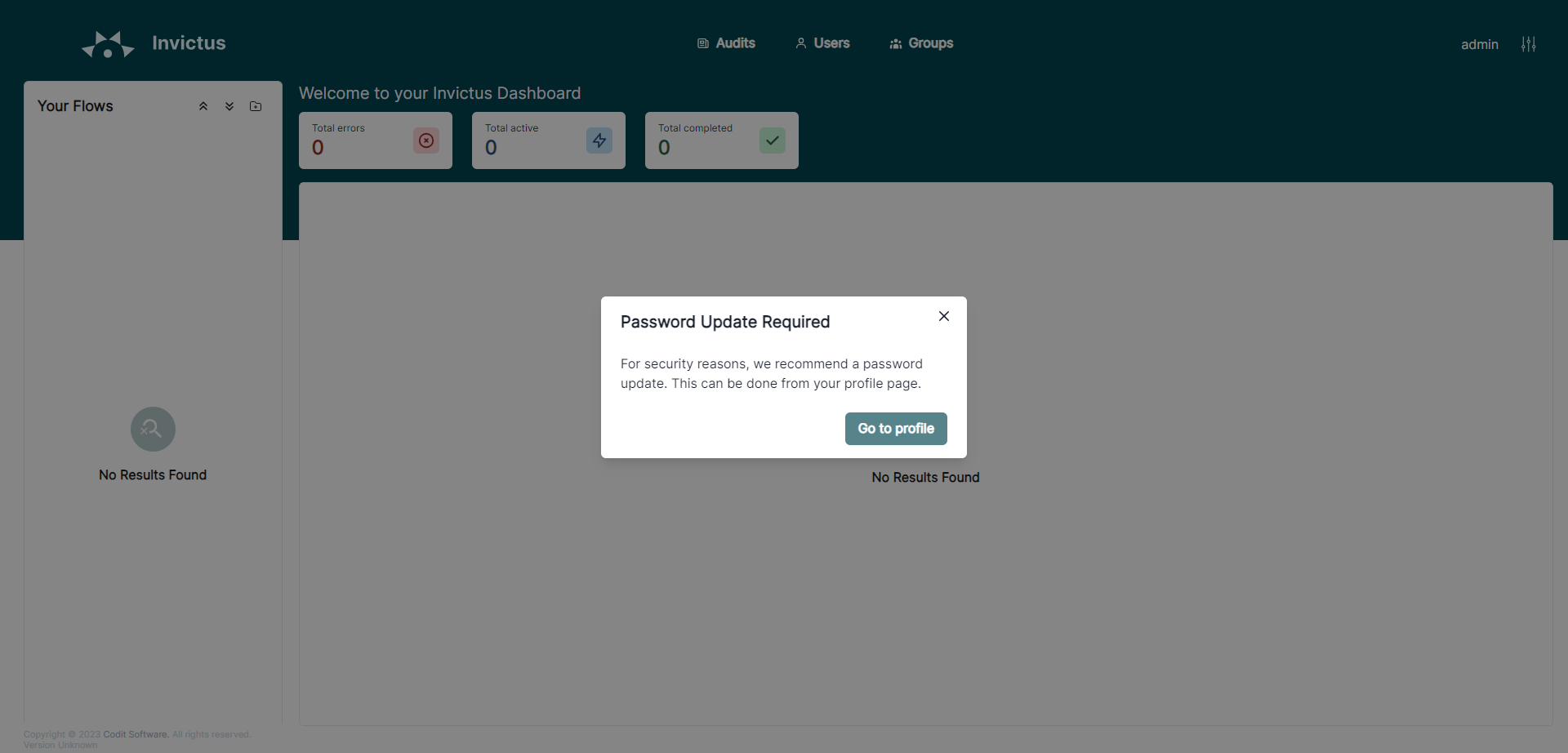 Dashboard reset password